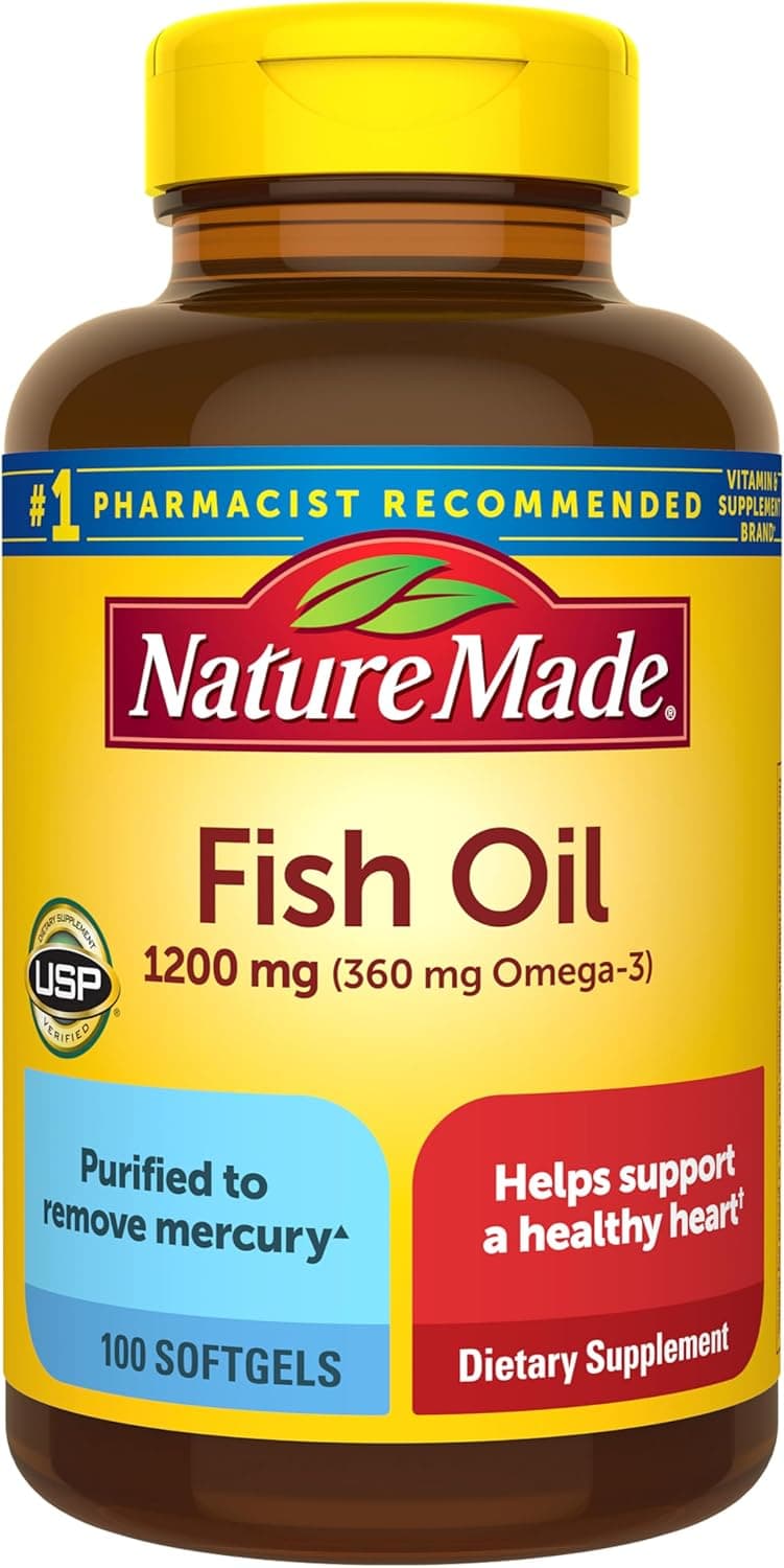 Nature Made Fish Oil 1,200 mg — Omega-3 Supplement for Heart Health, 100 Softgels