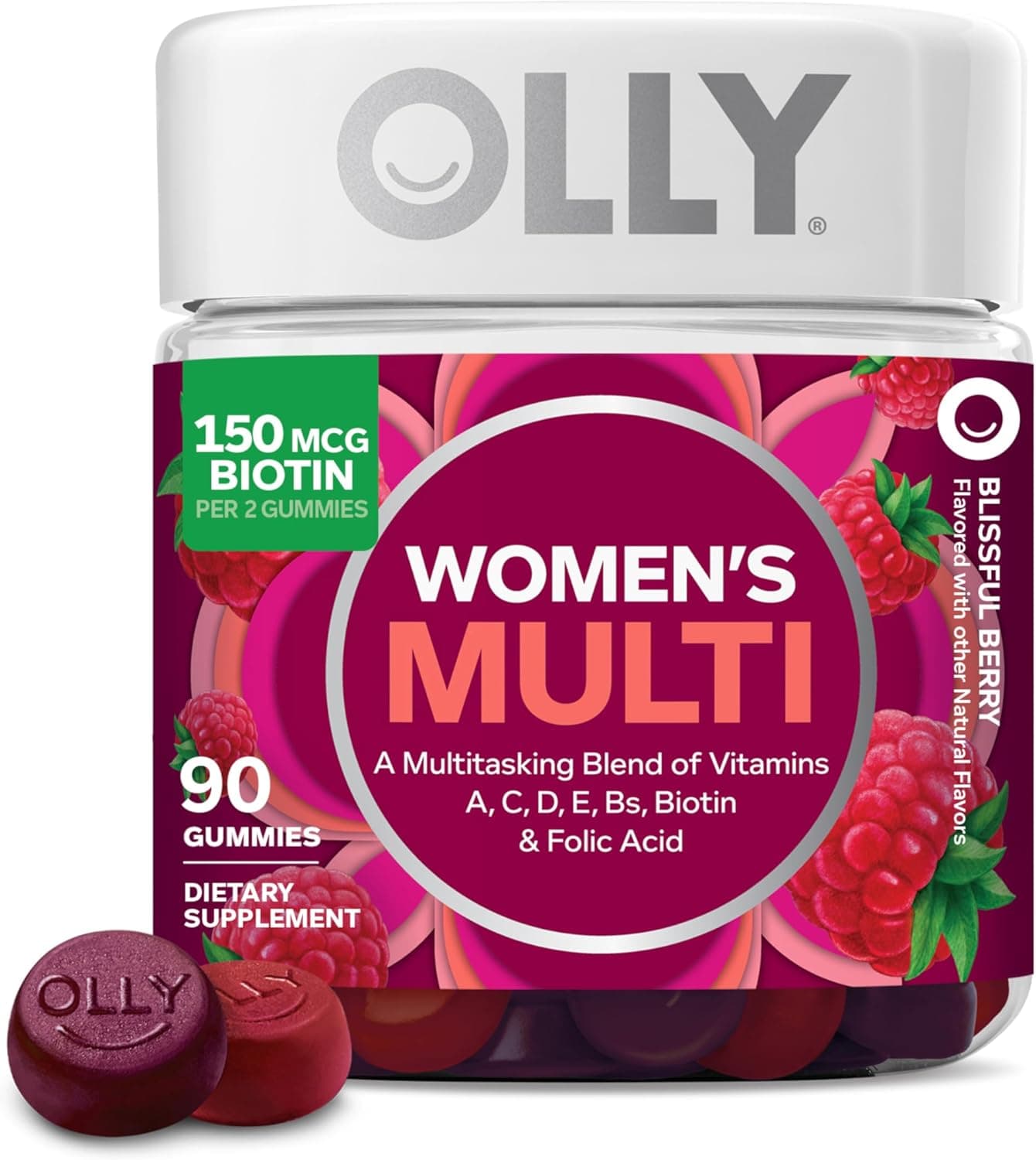 OLLY Women’s Multivitamin Gummy — Vitamins A, C, D, E, Biotin, Folic Acid, Berry, 90 Count