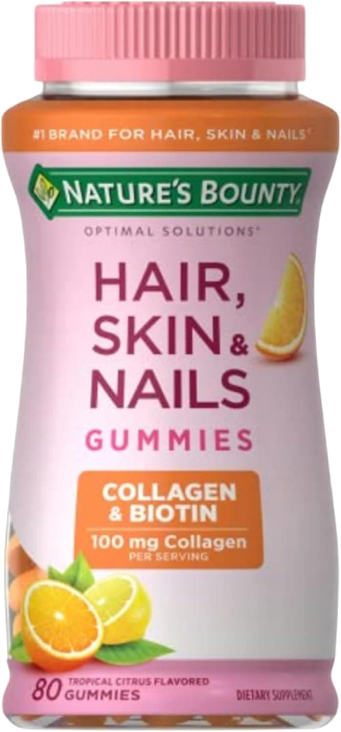Nature’s Bounty Optimal Solutions Hair, Skin & Nails — Biotin and Collagen Citrus Gummies, 80 Count
