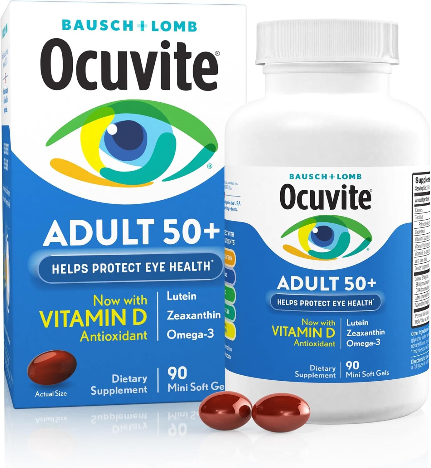 Ocuvite 50+ Eye Vitamin & Mineral — Omega-3, Zinc, Vitamins C & E, Lutein & Zeaxanthin, 90 Softgels