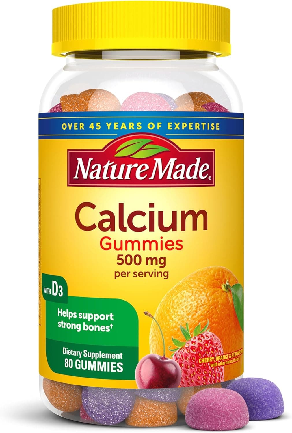 Nature Made Calcium Gummies 500 mg per Serving with Vitamin D3 — Bone Support, 80 Gummies